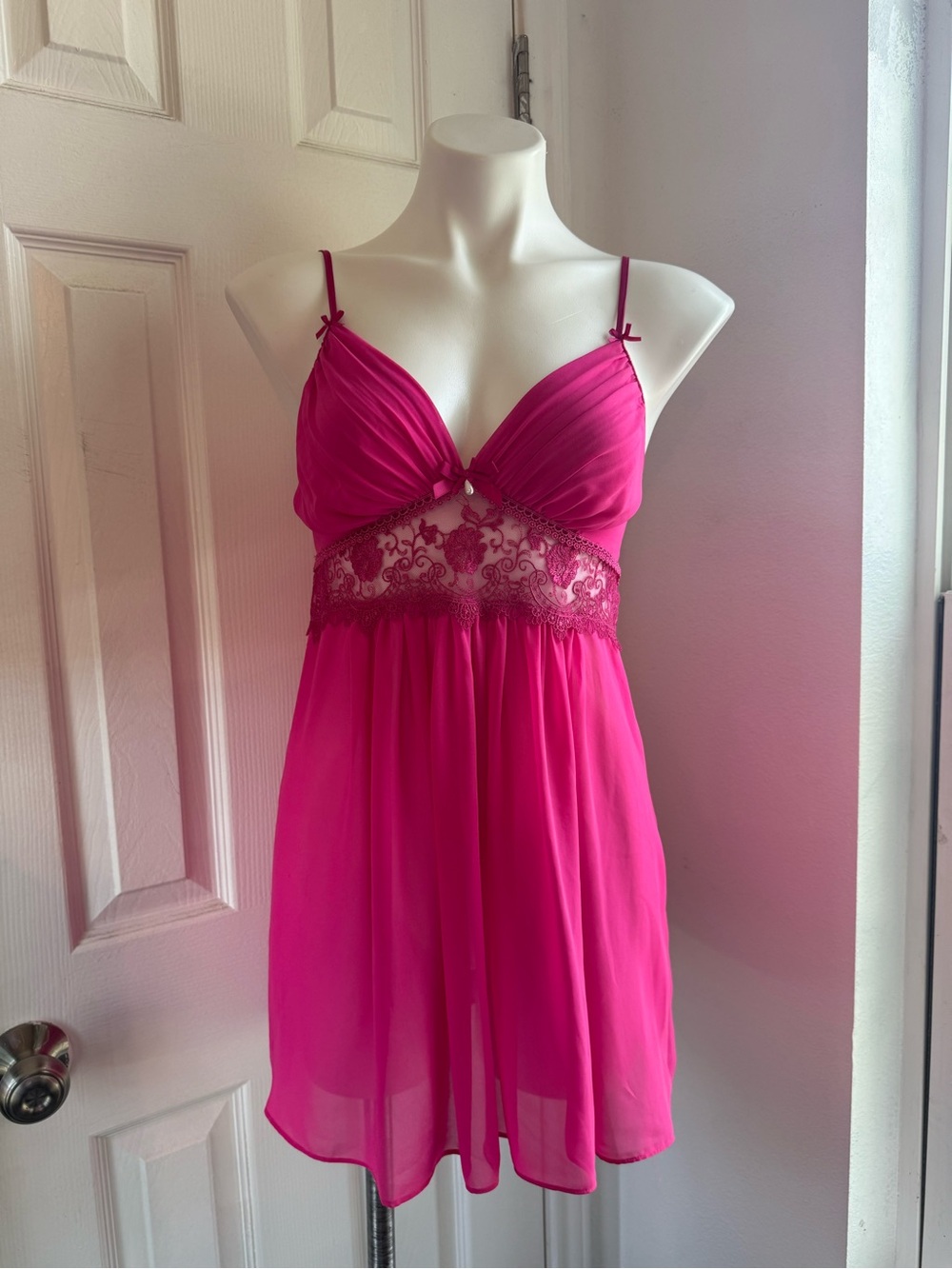 In Bloom Fuchsia Lace-Trim Slip Chemise